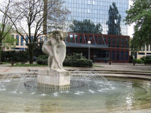 Croatia, Zagreb: fountain in center of sports center