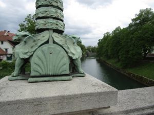 Slovenia, Ljubljana - lamp post detail