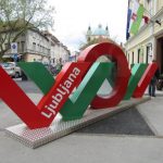 Slovenia, Ljubljana - tourist office sign