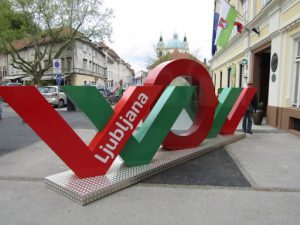 Slovenia, Ljubljana - tourist office sign