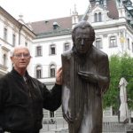 Slovenia, Ljubljana center; close-up of statue of Gustav Mahler with