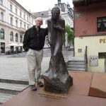 Slovenia, Ljubljana center; Richard with statue of Gustav Mahler (his