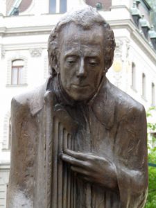 Slovenia, Ljubljana center; realistic statue of Gustav Mahler; he seems
