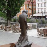 Slovenia, Ljubljana center; back view of statue of Gustav Mahler