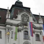 Slovenia, Ljubljana center; municipal building detail