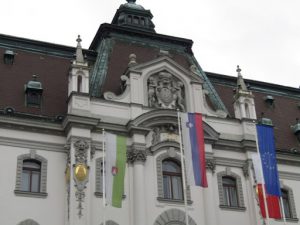 Slovenia, Ljubljana center; municipal building detail