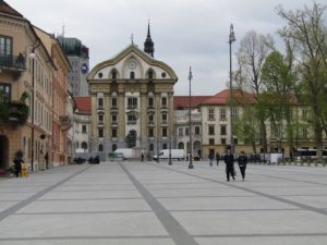 Slovenia, Ljubljana center; plaza in front of philharmonic hall