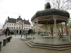 Slovenia, Ljubljana center; gazebo and municipal building