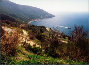 Greece, Mount Athos: view of the ferry port from above. This