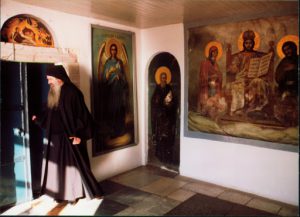 Greece: Mount Athos: entering the chapel for mass at 6AM;