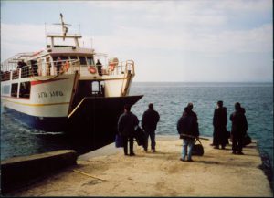 Greece: Mount Athos: ferry arriving at Simonpeter monastery